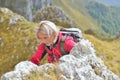 Happy senior female hiker enjoying outdoor activity Royalty Free Stock Photo