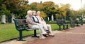 Happy, senior friends and walking together on an outdoor path or relax in nature with elderly women in retirement Royalty Free Stock Photo