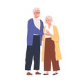 Happy senior love couple of old man and woman. Elderly people standing together. Portrait of grandfather and grandmother Royalty Free Stock Photo