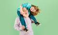 Happy senior man with his grandson hugging. Male Family Concept. Positive Boy, Father and Son. Grandfather carries Royalty Free Stock Photo