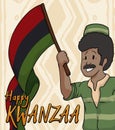 Happy Senior Man Holding a Flag for Kwanzaa Celebration, Vector Illustration