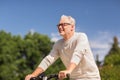 Happy senior man riding bicycle at summer park Royalty Free Stock Photo