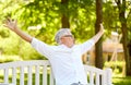 Happy senior man sitting on bench at summer park Royalty Free Stock Photo