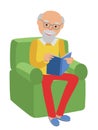 Happy senior man sitting on the sofa read book and rest. Royalty Free Stock Photo