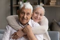 Happy senior married couple video call screen head shot Royalty Free Stock Photo