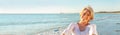 Happy Senior Woman Dancing Tropical Beach Panorama Royalty Free Stock Photo