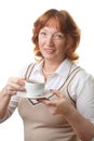 Happy senior woman drinking tea isolated Royalty Free Stock Photo