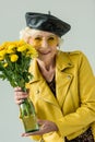 happy senior woman with flowers Royalty Free Stock Photo