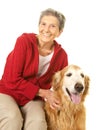 Happy Senior Woman With her Golden Retriever Royalty Free Stock Photo