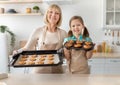 Happy senior woman and her granddaughter baking cookies Royalty Free Stock Photo