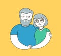 Happy seniors hugging holding hands. Love vector illustration