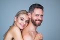 happy sensual undressed couple. naked woman embrace bare man. romantic relationship Royalty Free Stock Photo