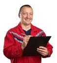 Happy service man with clipboard Royalty Free Stock Photo