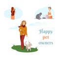 Happy set of pet owners. Vector illustrations