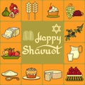Happy Shavuot card. Icons set.