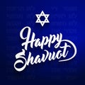 Happy Shavuot greeting with hebrew letters on background means Jewish holiday of Shavuot