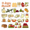 Happy Shavuot Icon. Set Of Cute Various Shavuot Icons.