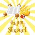 Happy Shavuot Illustration. Holiday Background With Jewish Traditional Symbols.