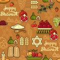 Happy Shavuot seamless pattern. Wheat, pomegranate, olive Royalty Free Stock Photo