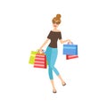 Happy Shopaholic Girl With Paper Shopping Bags Wearing Dark Glasses, Part Of Women Different Lifestyles Collection Royalty Free Stock Photo