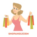 Happy shopaholic woman holding a lot of shopping bags