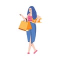 Happy shopper young woman carrying purchases a isolated vector illustration