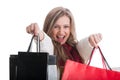 Happy shopping girl showing shopping bags Royalty Free Stock Photo