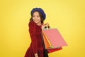 Happy shopping online. small girl child with shopping bags. big sale in shopping mall. Birthday and christmas presents