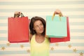 Happy shopping. surprised girl with shopping bags on sale, copy space. e commerce marketing and internet ordering Royalty Free Stock Photo
