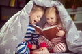 Happy siblings reading book under cover Royalty Free Stock Photo