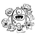 Happy Silly Cute Monsters Group Doodle