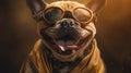 Laughing French Bulldog on Gold Background