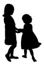 Happy sisters playing, silhouette vector