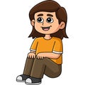 Happy Sitting Girl Cartoon Colored Clipart