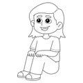 Happy Sitting Girl Isolated Coloring Page for Kids