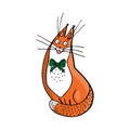 Happy sitting red cat with green bow-knot Royalty Free Stock Photo