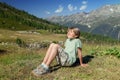 A happy six years boy blinks in sunlights Royalty Free Stock Photo