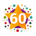 Happy sixtieth birthday badge vector icon.