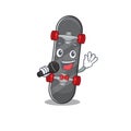 Happy skateboard singing on a in microphone