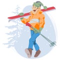 Happy skier goes skiing. Illustration for internet and mobile website