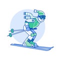 Happy Skier Man Icon in Line Art