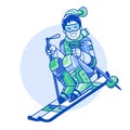 Happy Skier Man Icon in Line Art