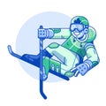 Happy Skier Man Icon in Line Art