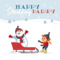 Happy sledding party invitation vector template Royalty Free Stock Photo