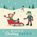 Happy sledding party invitation vector template Royalty Free Stock Photo