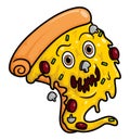 Happy slice pizza monster cartoon mascot character