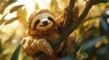 Happy Sloth Hanging on Tree Branch in Jungle Royalty Free Stock Photo
