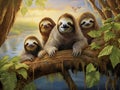 Ai Generated illustration Wildlife Concept of Happy sloth