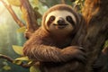 Happy sloth on the tree