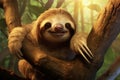 Happy sloth on the tree
